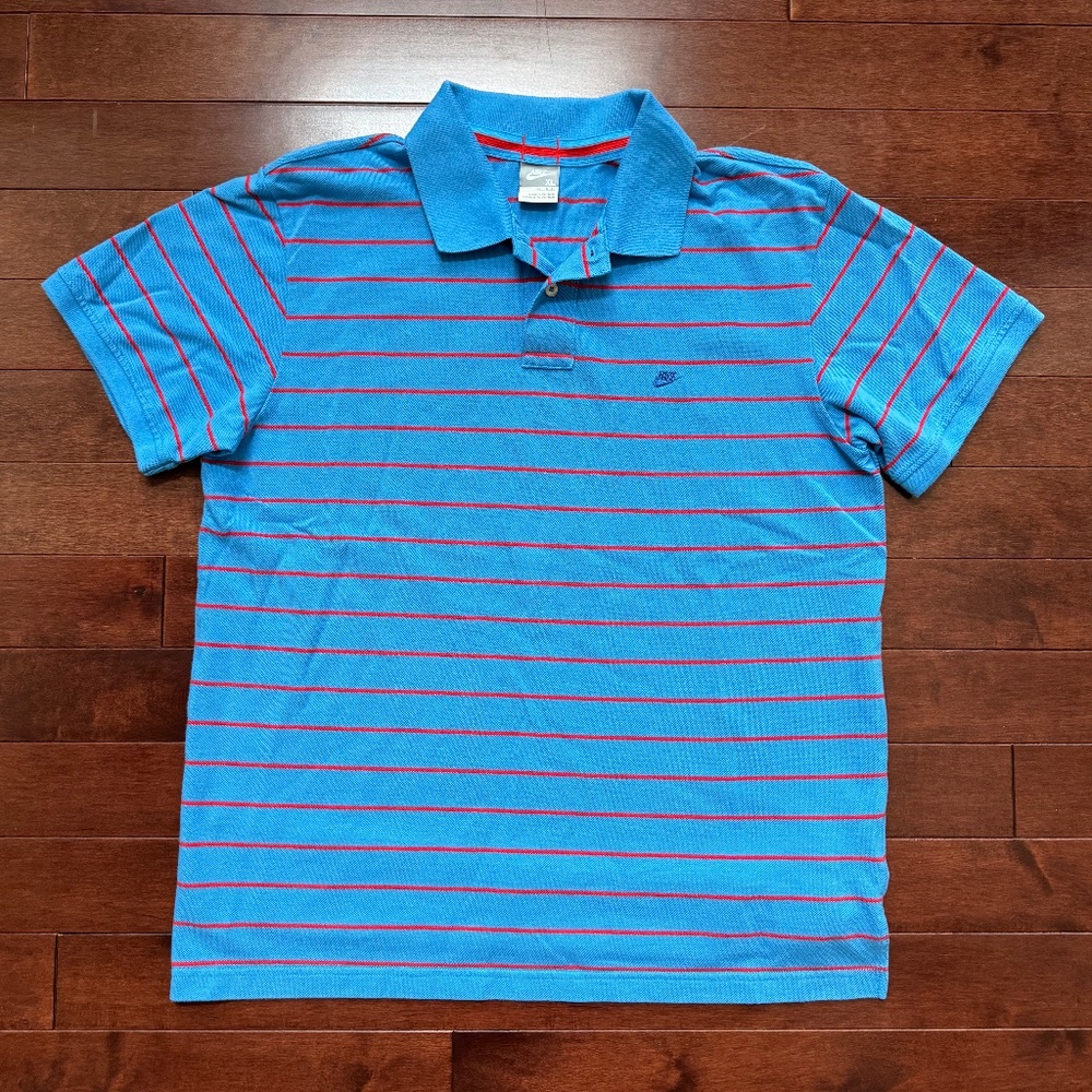 Nike Men's Blue & Red Stripe Polo Shirt